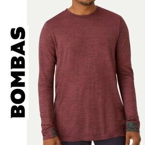 Bombas Men’s Medium Maroon Merino Wool Blend Crew Neck Shirt Long Sleeve